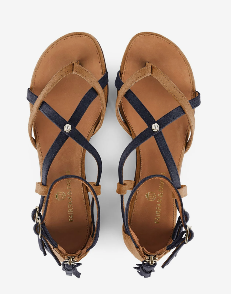 Fairfax and Favor Brancaster Sandal Tan/Navy-2